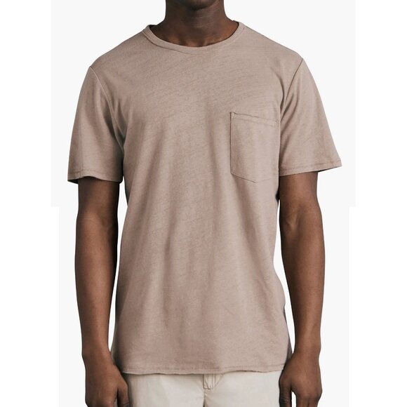 rag & bone Men's Short Sleeve Miles Crew Tee Raw Edges Linen Blend Shirt Greige - Picture 1 of 6